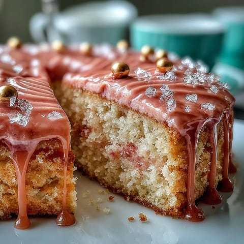 Elegant Bridal Shower Rosé Velvet Cake with shimmering gold drip.