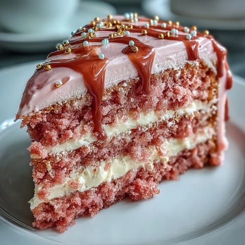 Bridal Shower Rosé Velvet Cake: elegant pink cake with creamy frosting and gold drip.