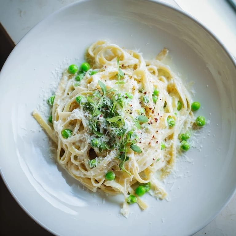 A close-up of delicious Creamy Greek Yogurt Spinach Alfredo Pasta, ready to serve with extra Parmesan cheese.