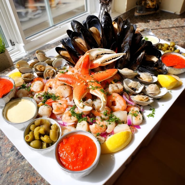 A beautiful Starfish & Shell Appetizer Board showcasing colorful seafood, perfect for a special occasion.