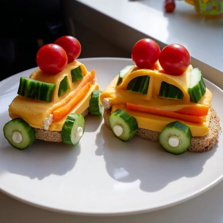 Freshly-made Road Trip Ready Car-Shaped Lunch ready to eat, featuring bright and healthy sides.