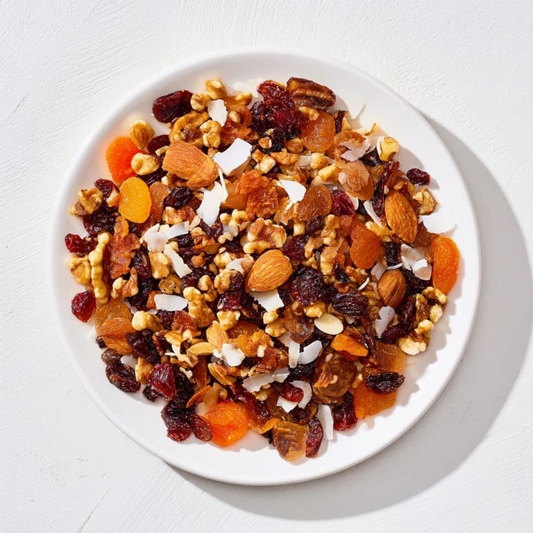 Golden-brown Mélange Hivernal Flocon de Neige, a French-inspired winter snack, with mixed nuts and dried fruits.