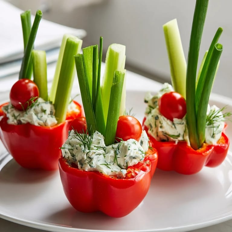 Close-up of fresh Blooming Tulip Veggie Cups: a vegetarian appetizer perfectly arranged for a spring gathering.