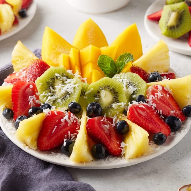 A stunning presentation of the Tropical Pineapple Sun Fruit Platter, ready to serve as a refreshing dessert.