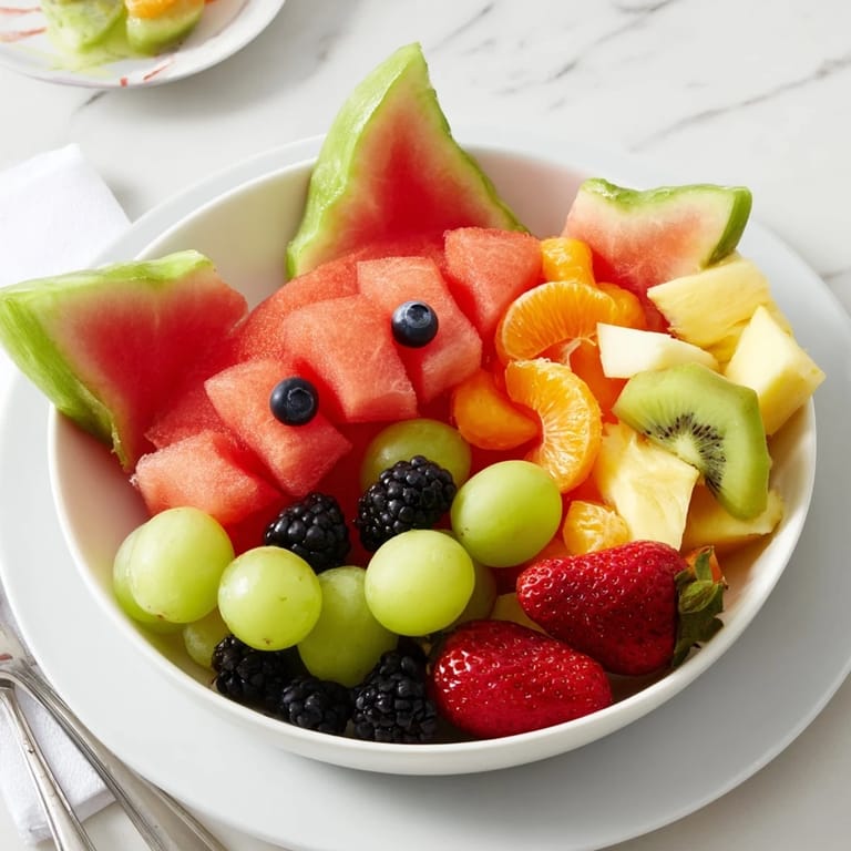 A refreshing Watermelon Shark Bite Board holds juicy grapes, berries, and watermelon ready to eat.