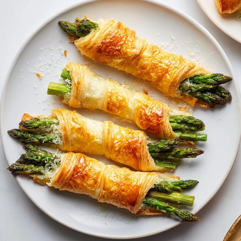 Savory Star Shaped Asparagus Bundle Wraps with golden flaky pastry and tender asparagus spears, ready to eat.