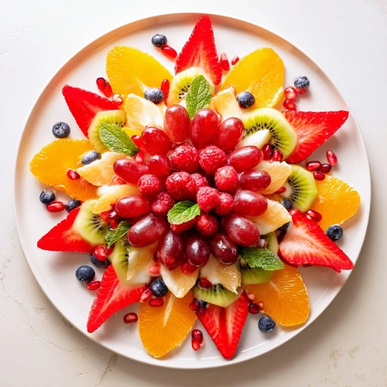 Vivid image of a Festive Poinsettia Fruit Bowl; a colorful, delicious, and healthy holiday centerpiece.
