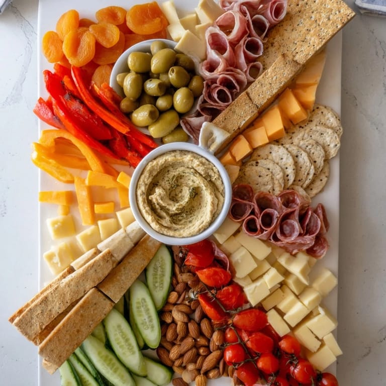 Festive Arrowhead directional board presentation showing vibrant cheese, meats, and olives ready for a gathering.