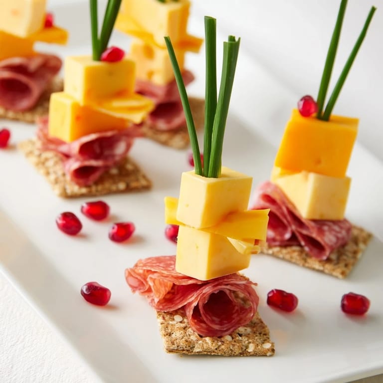 Enjoy this impressive Layered Urban Skyline recipe featuring layers of crackers, cheese, and meats.