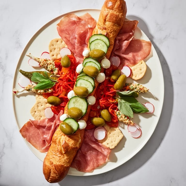 Appetizing Fractal Tree Branching Bread Platter with fresh basil leaves ready for a party.