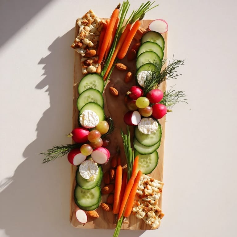 This image shows a beautifully arranged The Zen Balance, with fresh vegetables and creamy goat cheese.