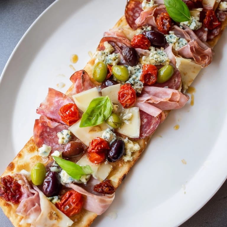 Savory The Rustic Raft appetizer with salami, prosciutto, and warm brie, perfect for sharing.