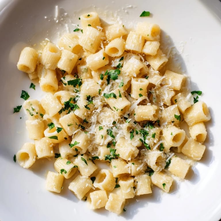 Golden-hued one-pot garlic butter ditalini, a quick and delicious Italian-American, ready to serve.