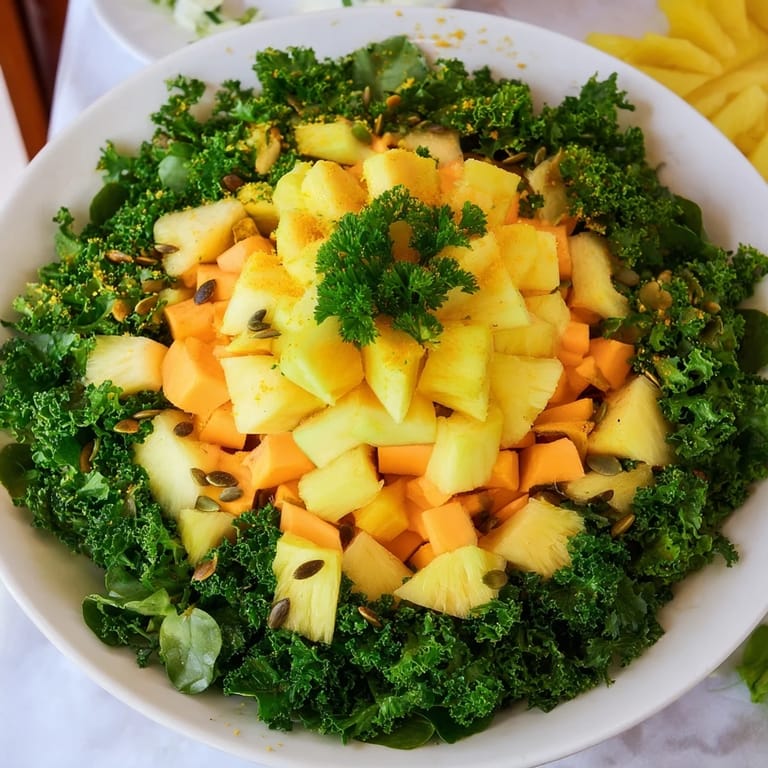 Fresh, colorful Sunlit Glade salad, a vegan delight with a sunny mix of fruits and fresh greens.
