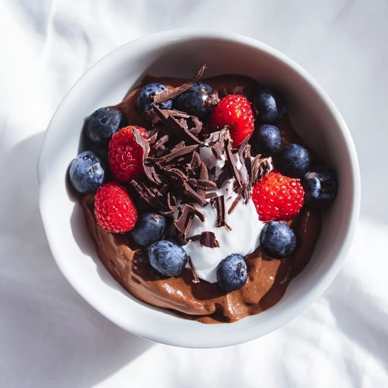 Smooth and decadent, this Avocado Chocolate Pudding looks delightful with a light dusting of cocoa powder.