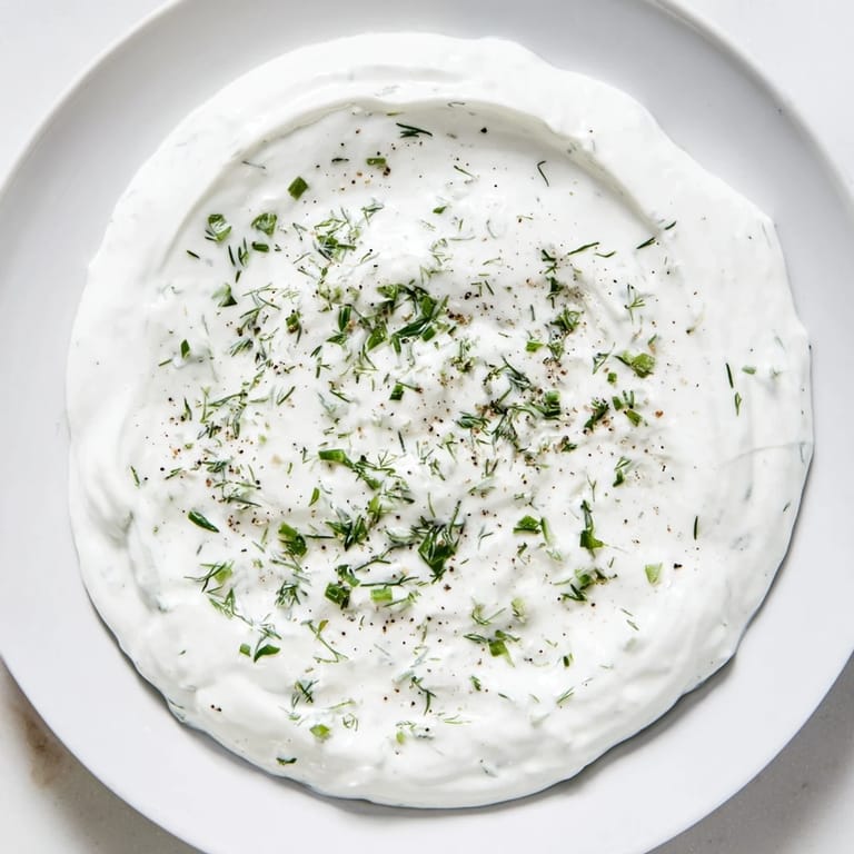 This homemade Greek Yogurt Ranch Dip, speckled with herbs, looks inviting on a serving plate.