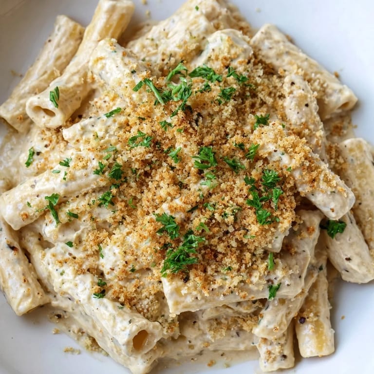 Close-up of creamy, cheesy High-Protein Mac & Cheese, boasting a savory, satisfying taste.