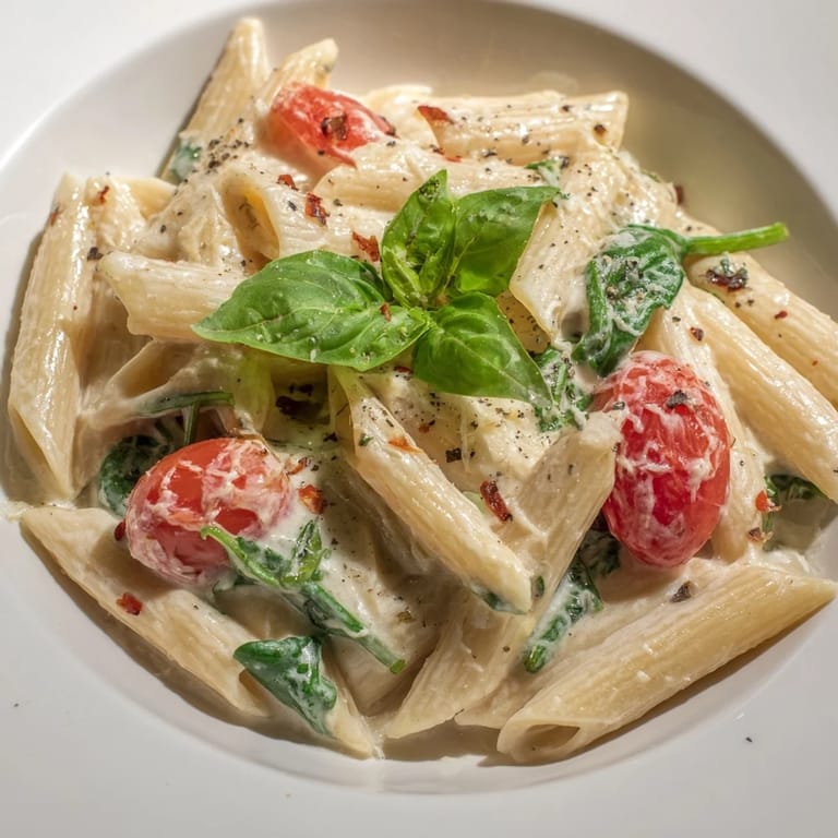 Delicious Cottage Cheese High-Protein Creamy Pasta, a comforting and protein-rich vegetarian dinner idea.