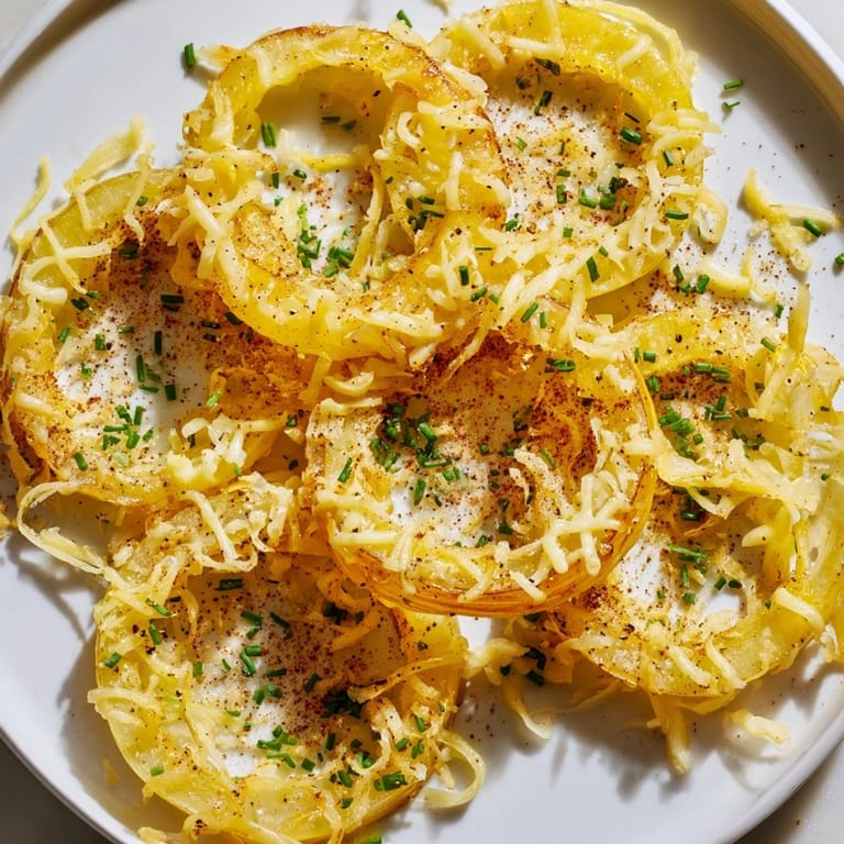 Warm, appetizing pile of Crispy Onion Cheese Chips, ready to eat alongside a creamy dipping sauce.