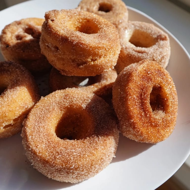 Fluffy, air-fried 1-Minute Air Fryer Donuts with glistening cinnamon sugar - the perfect quick dessert option.