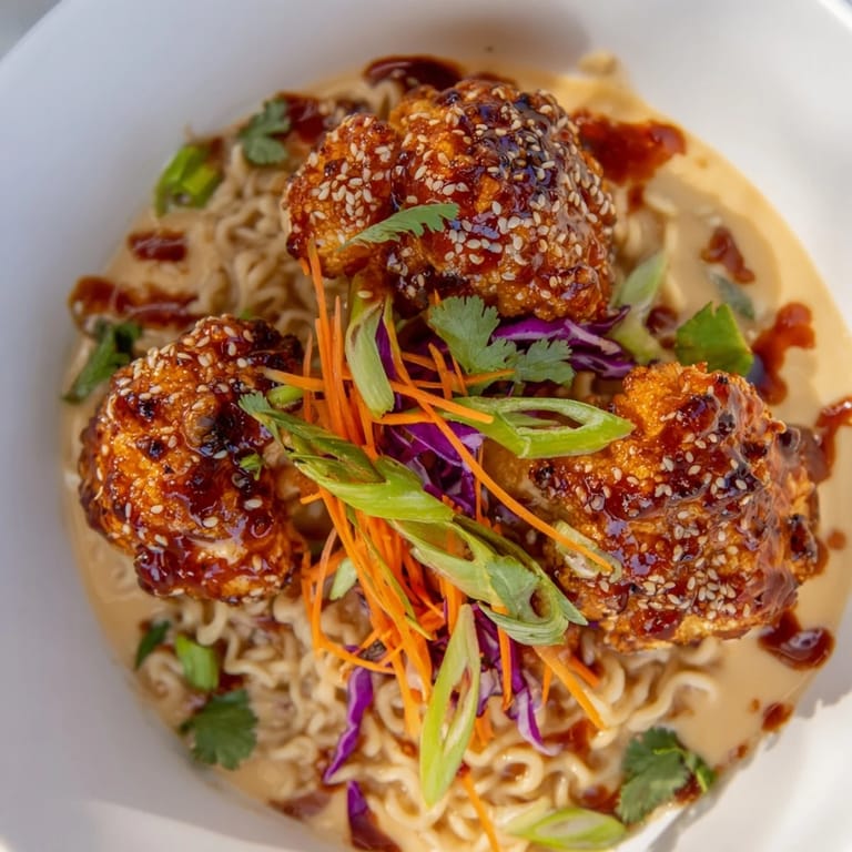 Delectable Chaos Cooking Buffalo Cauliflower Ramen with vibrant toppings and savory, spicy buffalo cauliflower for a comforting bowl.
