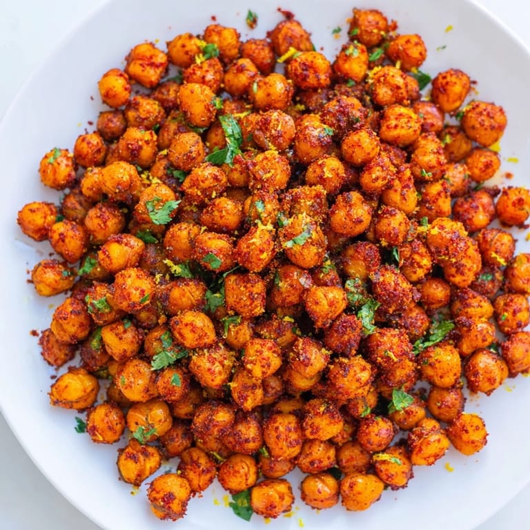 Spicy, oven-roasted Harissa Chickpea Roast served with fresh herbs, a vibrant and healthy treat.