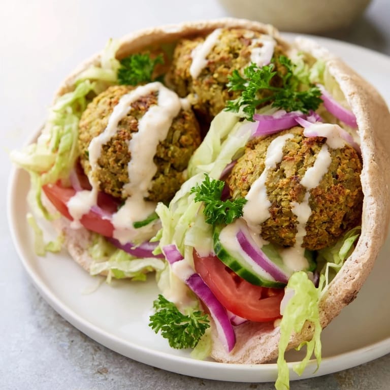 Golden-brown falafel nestled in a warm pita pocket, perfect for a satisfying vegetarian meal.