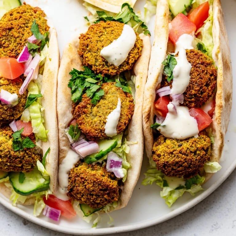 Visualize a delicious falafel pita pocket, complete with crunchy falafel and vibrant toppings.