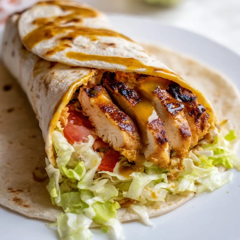 A delicious honey mustard chicken wrap served on a plate, ready to be enjoyed for a satisfying lunch.