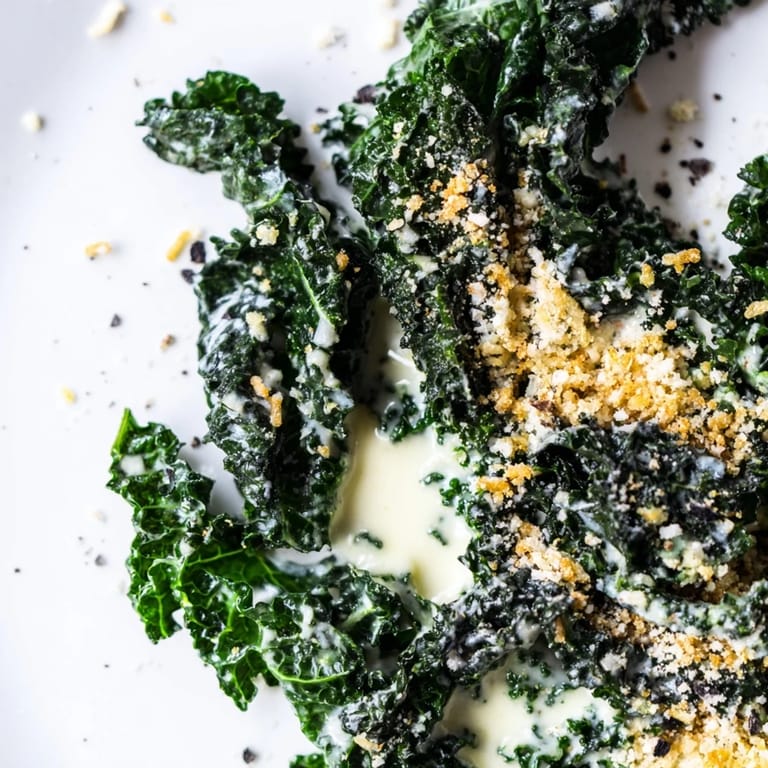 Garlic Parmesan Kale Salad with crunchy panko breadcrumbs and tender kale leaves, perfect as a quick vegetarian lunch side.