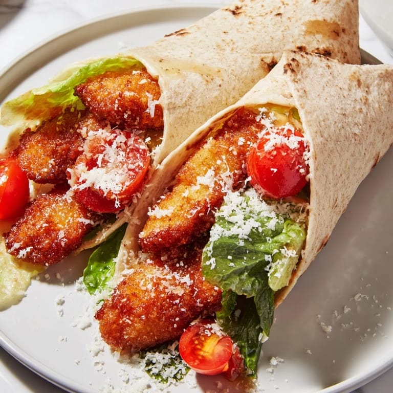 Golden-brown panko-crusted chicken gets a sweet and spicy hot honey glaze before being rolled into a warm tortilla with romaine and Parmesan.