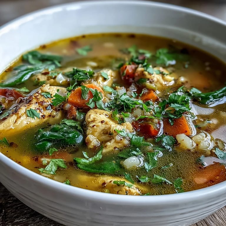 Hearty bowl of Soothing Turmeric Chicken with Pearl Barley garnished with parsley.