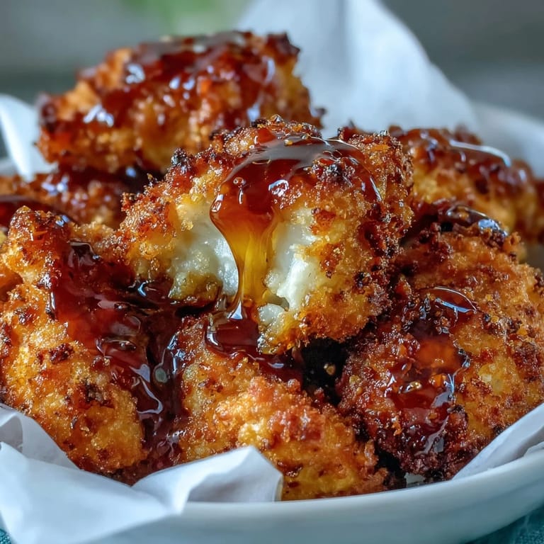 Freshly baked Crunchy Baked Hot Honey Cauliflower garnished with red pepper flakes and herbs.