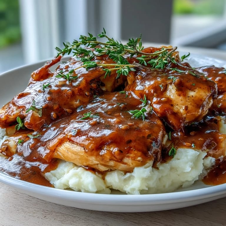 Slow Cooker Honey Mustard Chicken served over fluffy white rice with extra drippy sauce, a cozy American dinner.