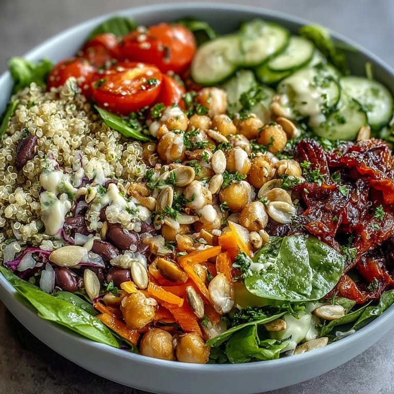 Vibrant Rainbow Salad Bowl featuring black beans, diced bell peppers, and herbs, served on a white platter for a family meal.