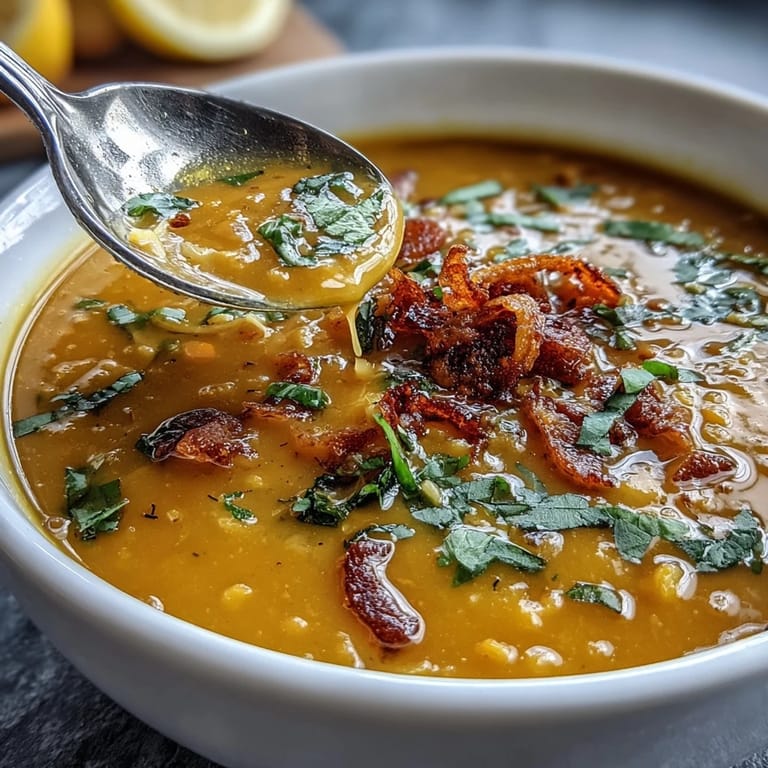Vibrant turmeric lemon lentil soup with bright citrus notes, tender red lentils, and aromatic spices for a nourishing vegan meal.