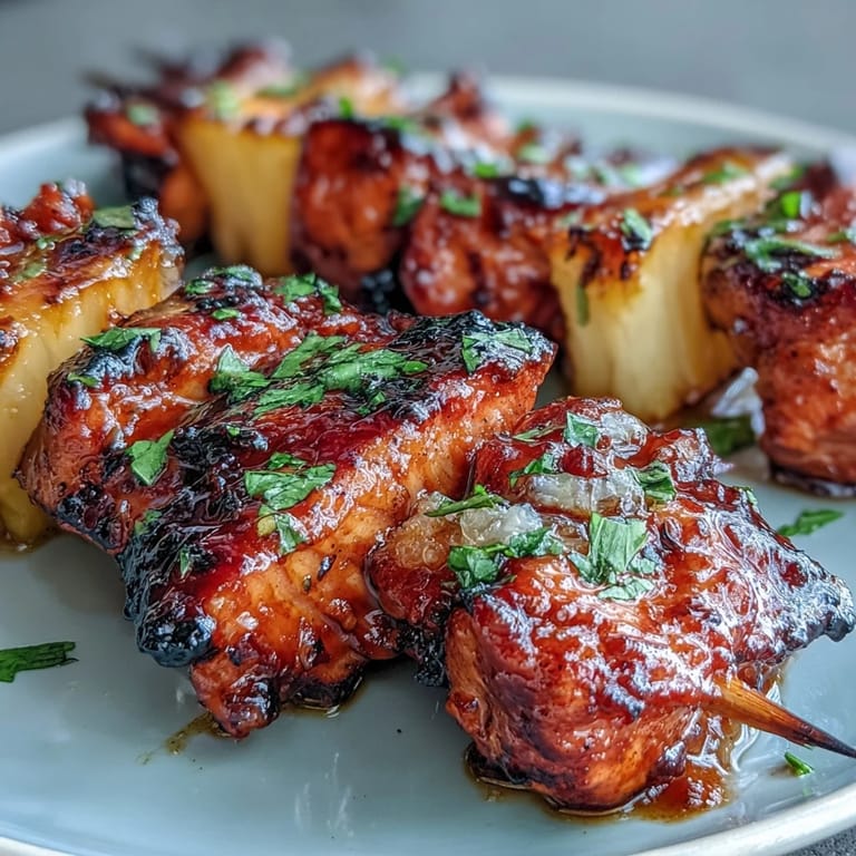Mouthwatering al pastor chicken skewers, charred beautifully alongside caramelized pineapple chunks.