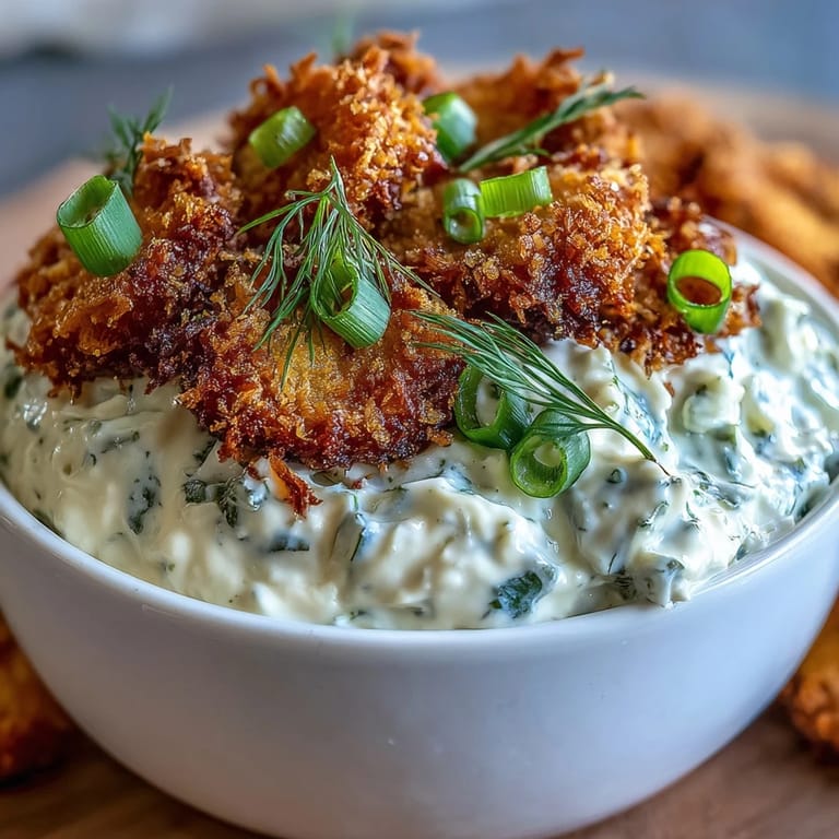 Golden fried pickle pieces adorn this savory Fried Pickle Dip with ranch.