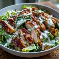 Grilled Caesar Chicken Bowl in a white bowl with sliced chicken over crisp romaine, parmesan, and crunchy croutons.