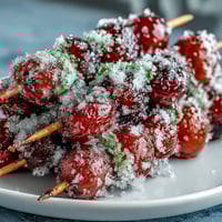 Frozen grapes on skewers with tangy lime sugar, perfect for a refreshing summer treat.